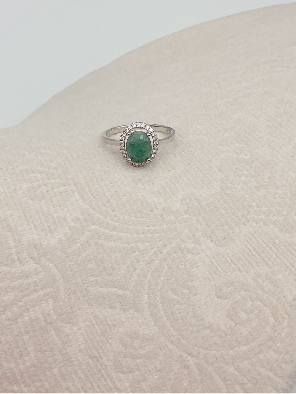 Emerald Halo Sterling Silver 925 Ring - Oval